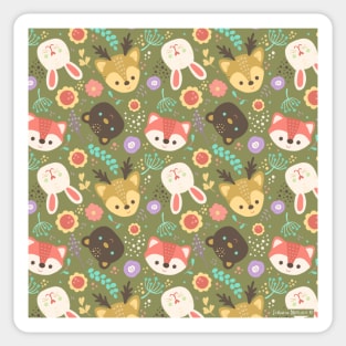 Cute Woodland Animals and Flowers Pattern Sticker